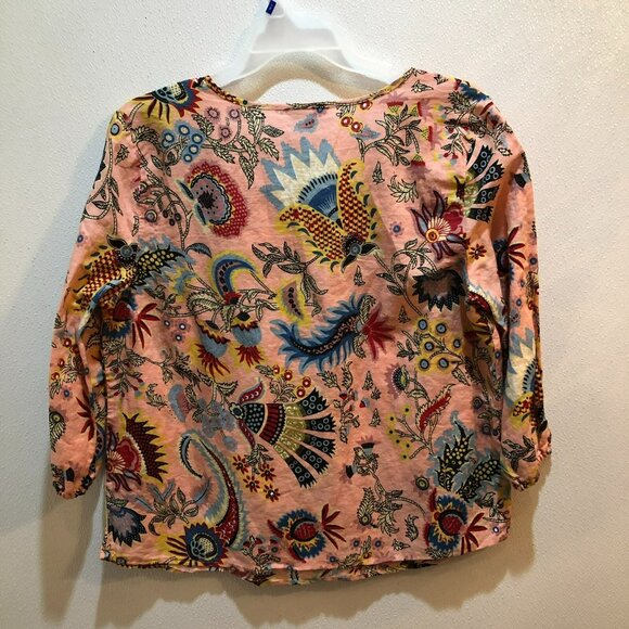 Linen Blend Hester & Orchard Size XL 3/4 sleeve Pink Floral Boho Top Shirt - Picture 5 of 10